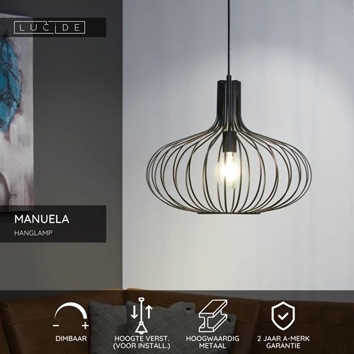 Lucide MANUELA - Hanglamp - Ø 50 cm - 1xE27 - Zwart - USP